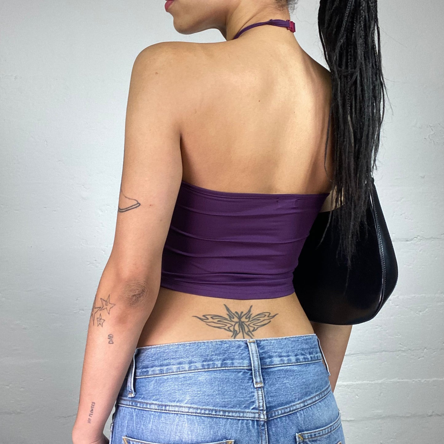 Vintage 2000's Cowgirl Purple Mini Cropped Neckholder Top with Rhinestone Details (S)