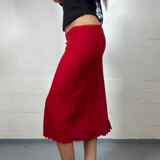 Vintage 2000's Femme Fatale Blood Red Midi Slim Fit Skirt (S)