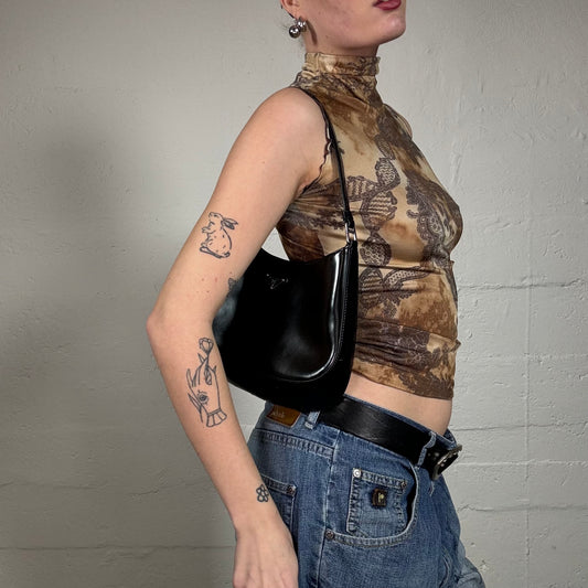 Vintage 2000's Indie Turtleneck Brown Top with Paisley Print (S/M)
