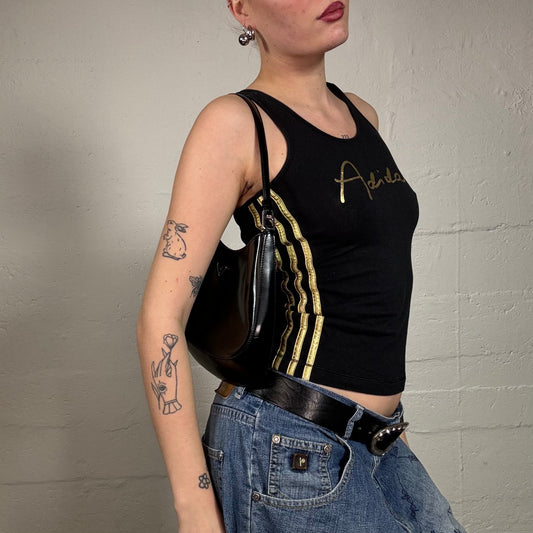 Vintage 2000's Sporty Adidas Black Top with Golden Logo Print (S)