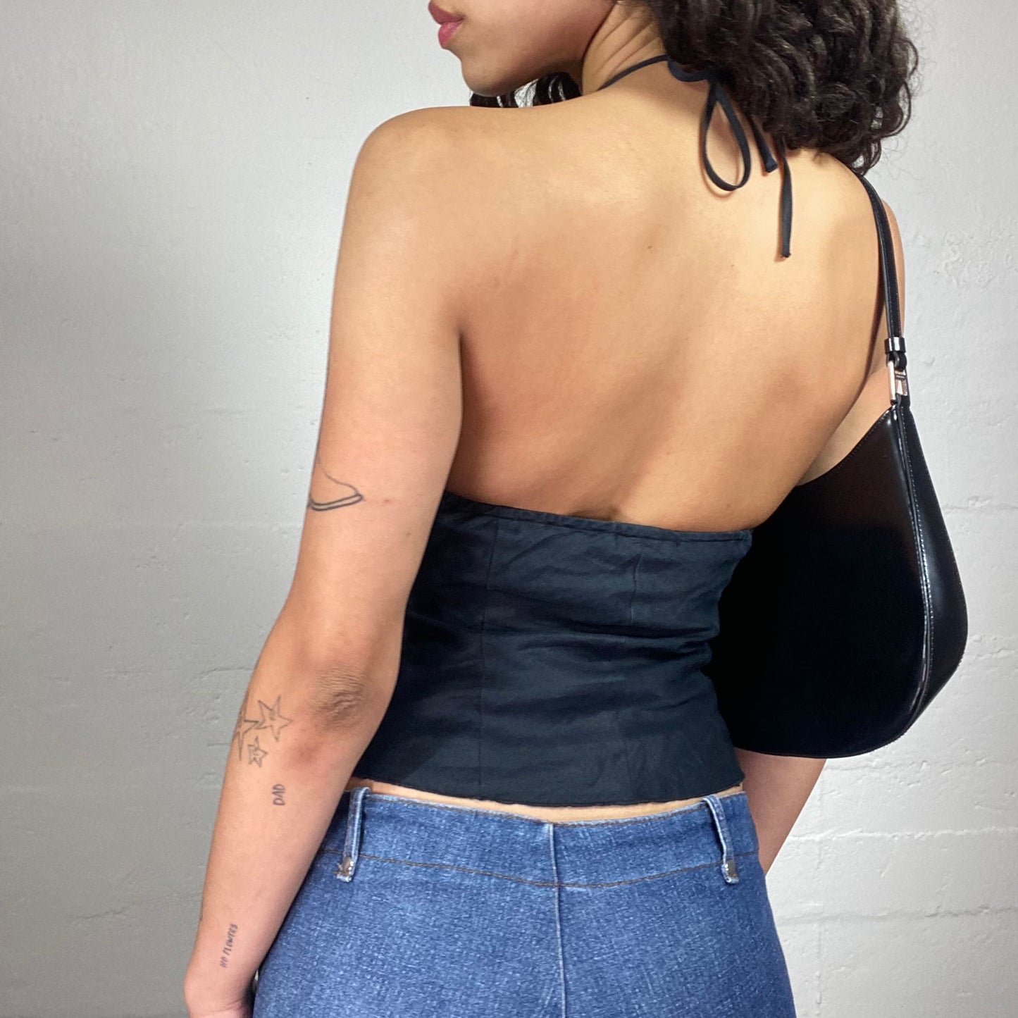 Vintage 2000's Asymmetric Neckholder Top with Sequins Embroidery (S)