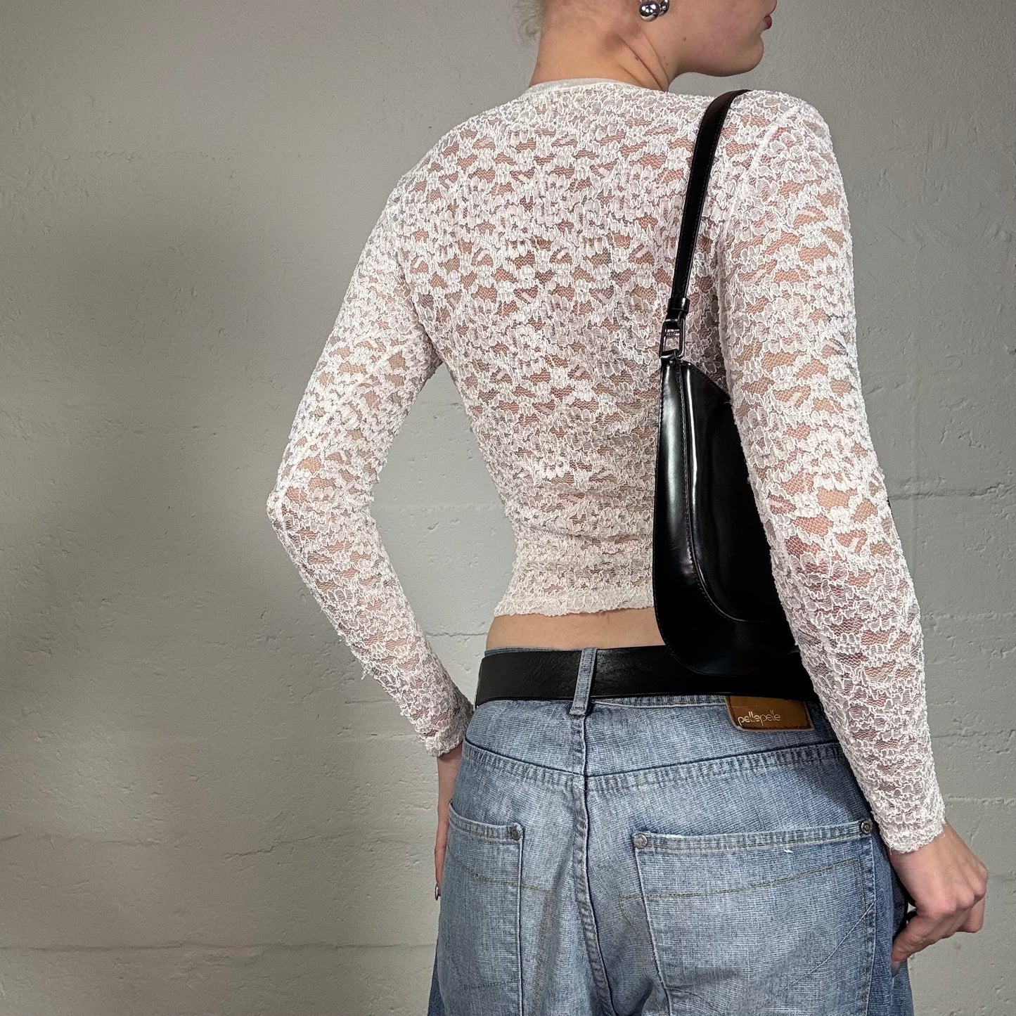 Vintage 2000's Soft Girl White Longsleeve Lace Top (S)