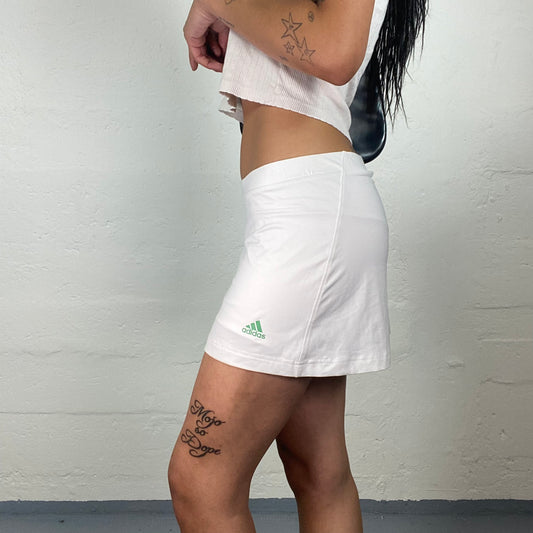Vintage 2000’s Archive Adidas White Sporty Tennis Mini Skort with Green Logo (S)