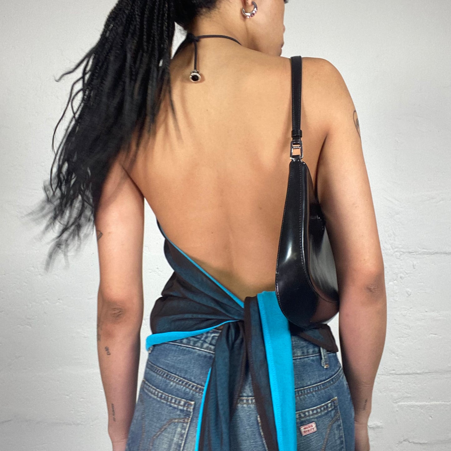 Vintage 2000's Blue Both Sided Layered Draped Neckholder Top (M)