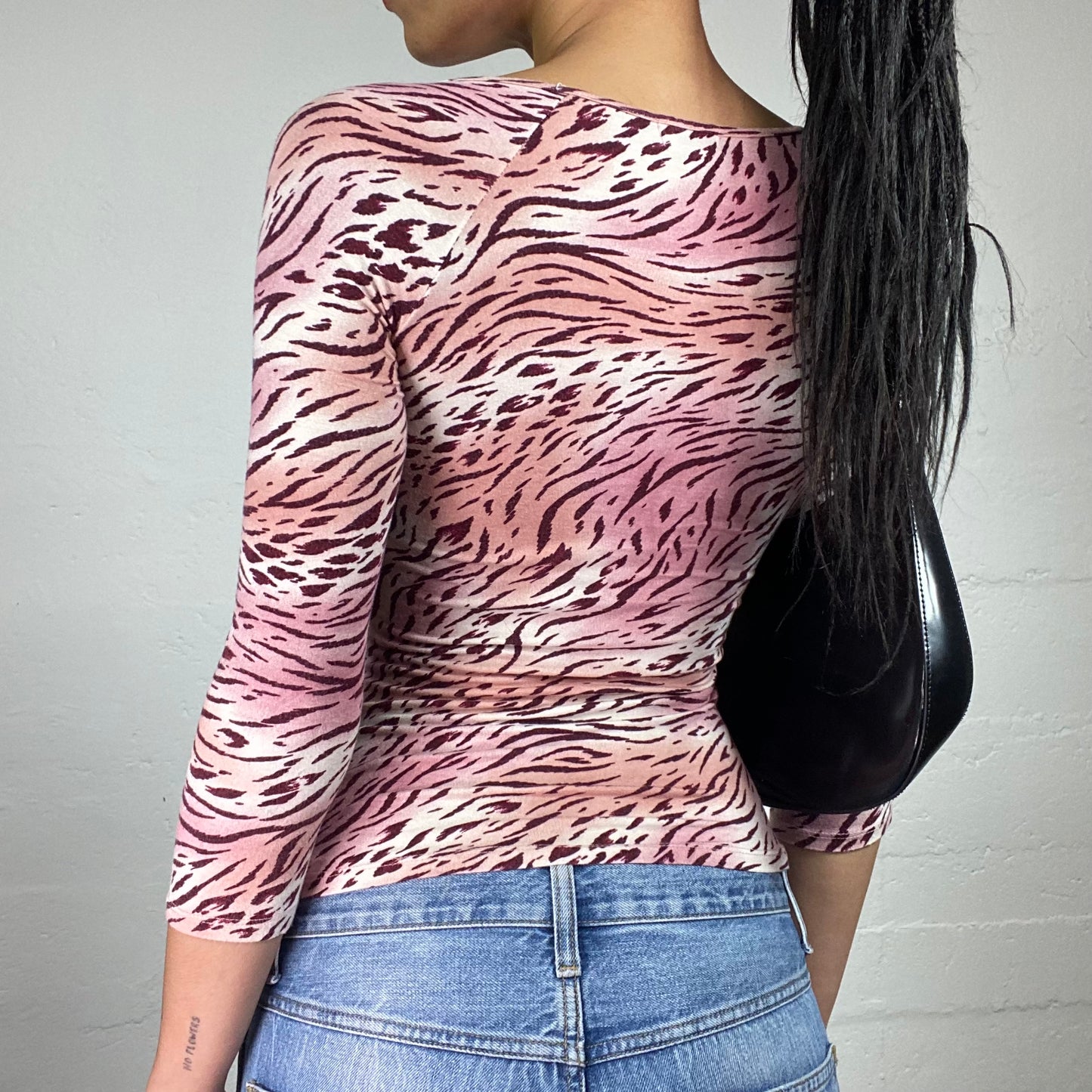 Vintage 2000's Soft Girl Pink Toned 3/4 Sleeve Abstract Printed Top (S)