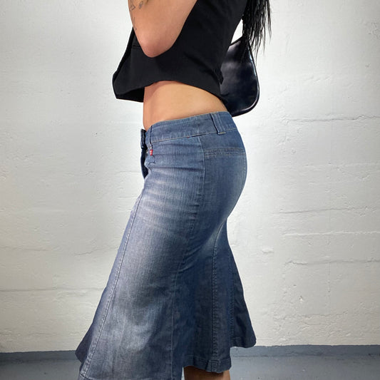 Vintage 2000's Miss Sixty Office Girl Fit Classic Blue Washed Out Midi Skirt (M)