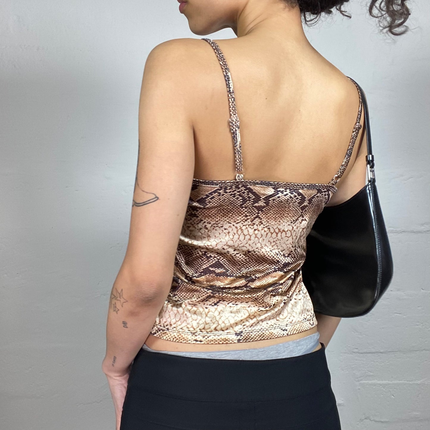 Vintage 2000's Casual Glam Snake Skin Print Beige and Brown Cami Top (S)