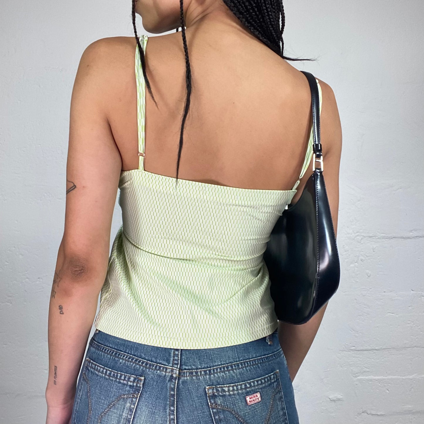 Vintage 2000's Soft Girl Light Green Striped Cami Top with Ribbon Detail (S)