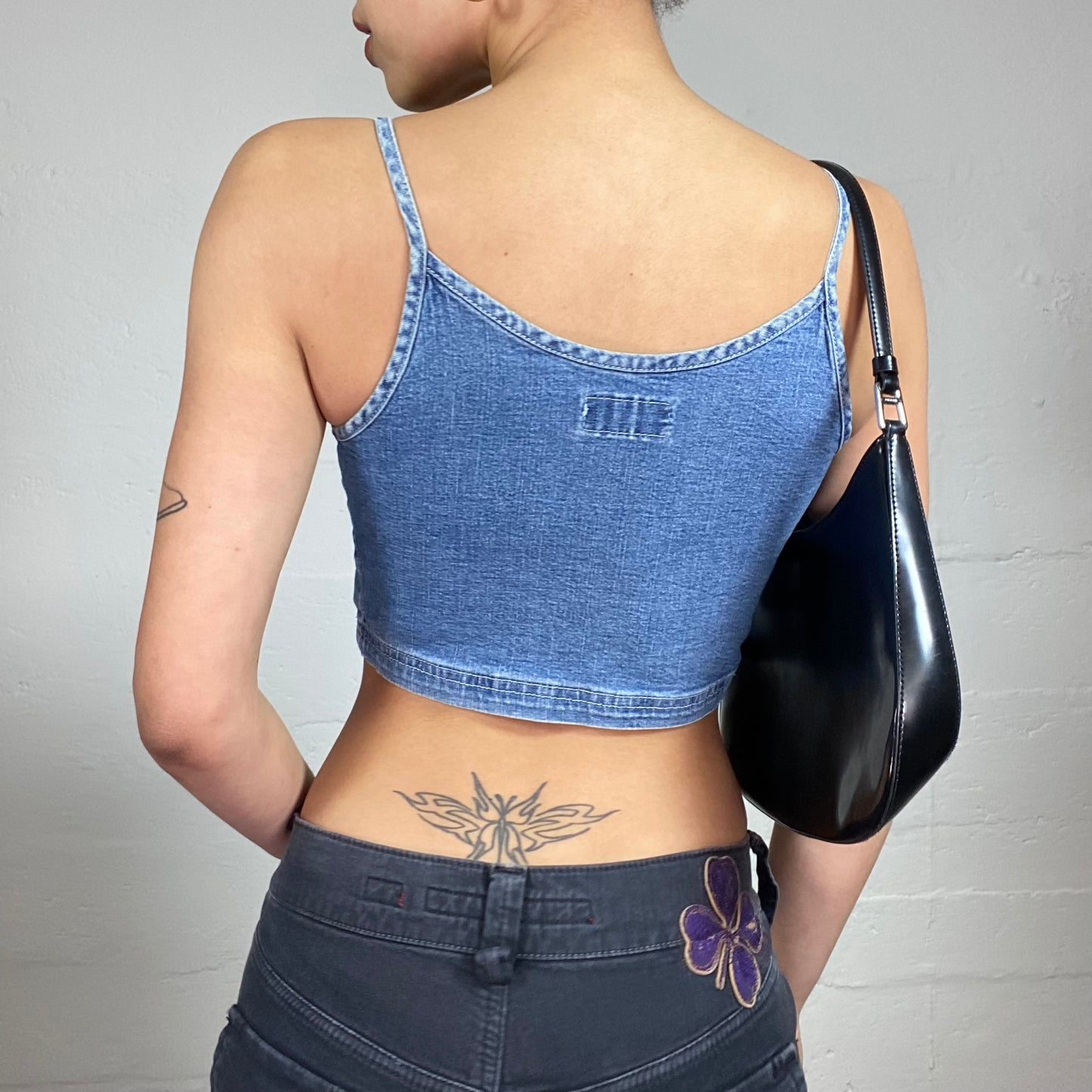 Vintage 2000's Xtina Style Blue Denim Cropped Cami Top (S)