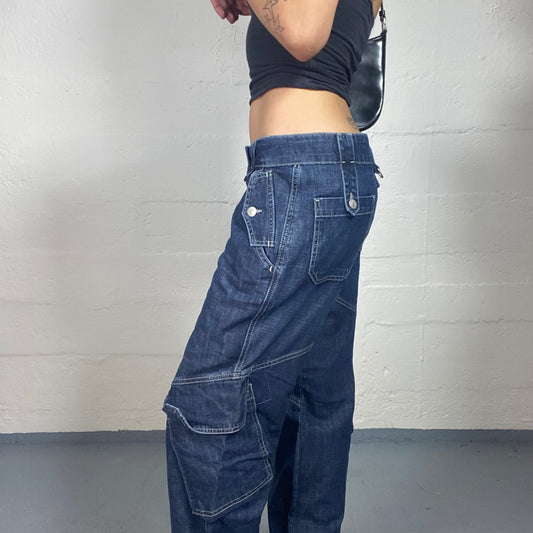 Vintage 2000's Downtown Girl Classic Blue Straight Fit Jeans with XL Pockets Details (M)