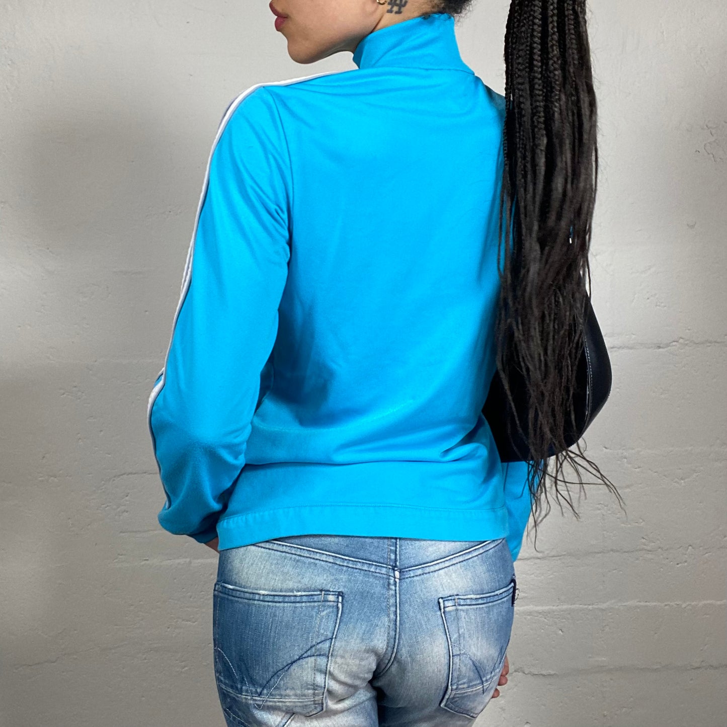 Vintage 2000’s Archive Adidas Sporty Aquamarine Blue Zip Up Pullover with White Details (M)