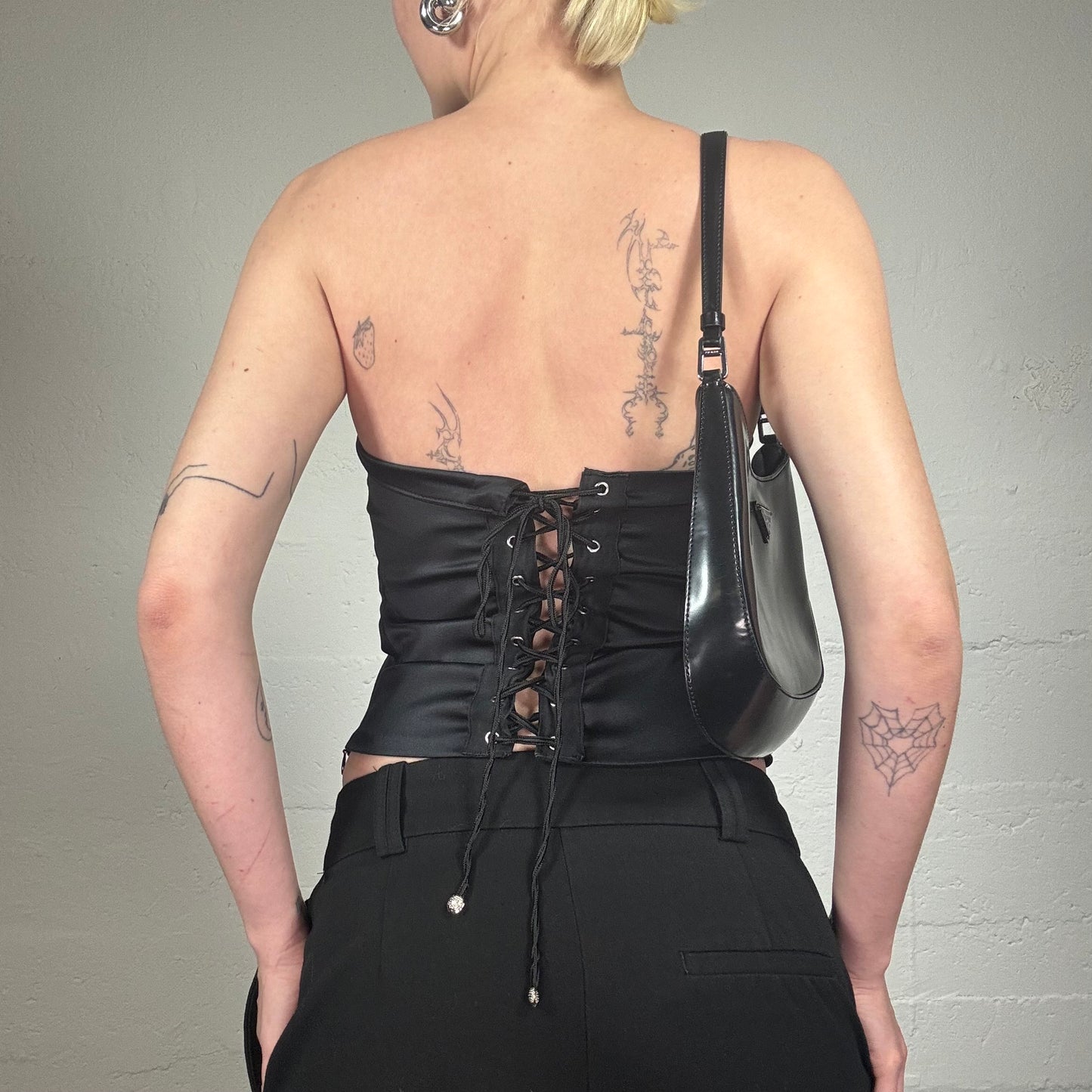 Vintage 2000's Morgan Chic Night Out Black Satin Draped Corset Top with Pointy Bra (XS)
