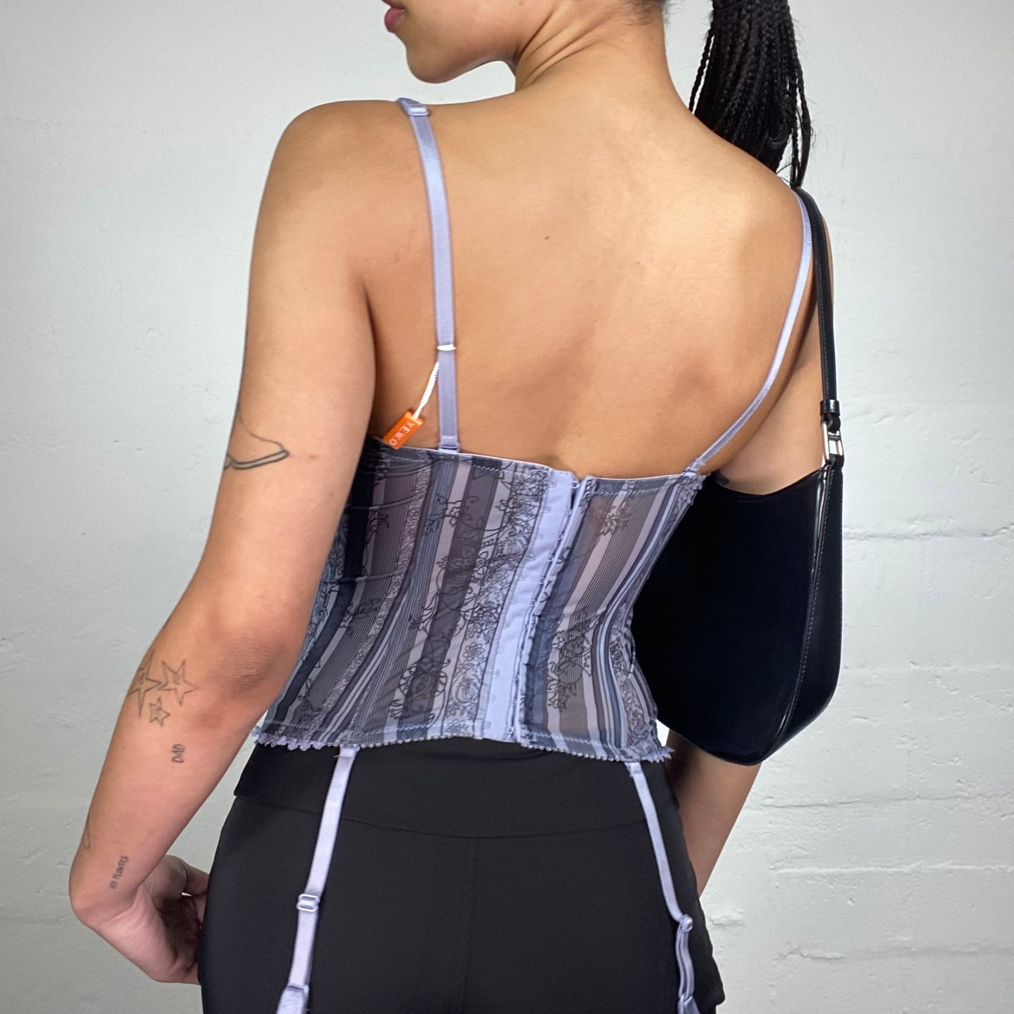 Vintage 2000's Soft Girl Lavender Colour Striped Corset Top with Lace Up Detail (S)