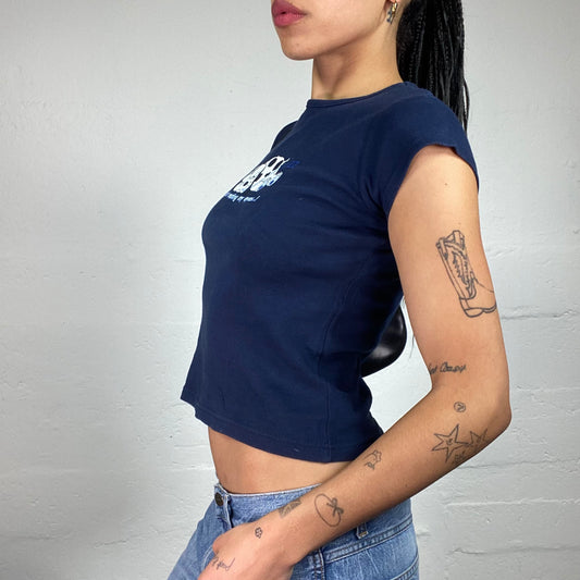 Vintage 2000's Skater Girl Navy Blue Just Resting My Eyes Puppy Printed Baby Tee (S)