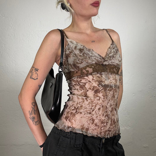 Vintage 2000's Liu Jo Coffee Brown Lace Floral Print Cami Top (S)