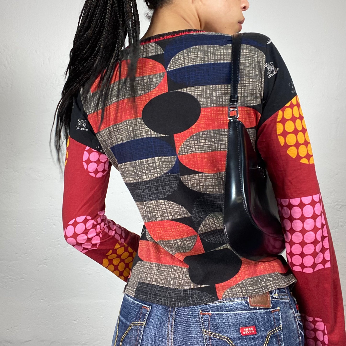 Vintage 2000's Grungy Multicoloured Black and Grey Printed Longsleeve Top (M/L)