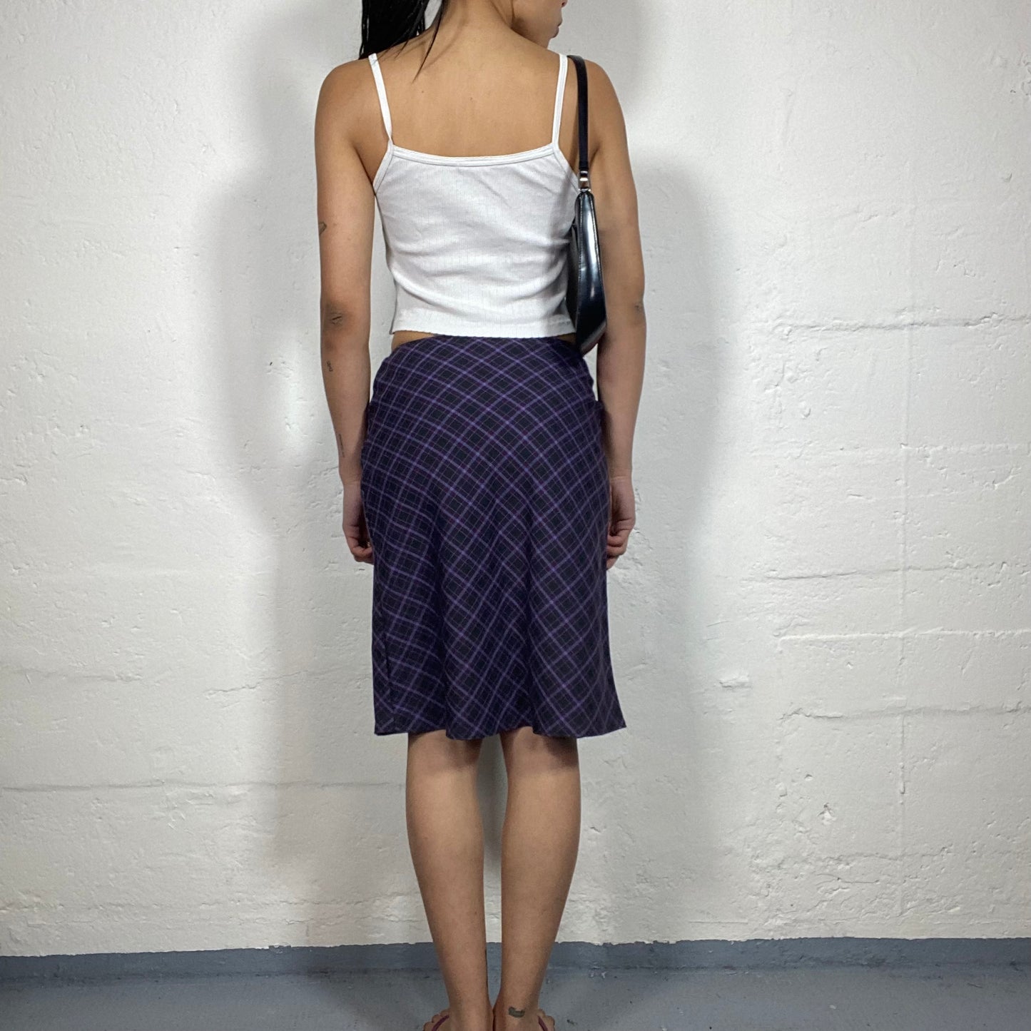 Vintage 2000's Office Girl Deep Purple Checkered Midi Skirt (S)