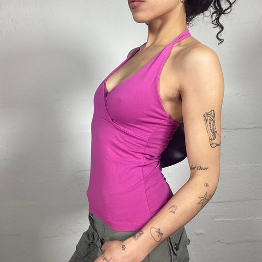 Vintage 2000's Upper East Side Rose Pink Neckholder Wrapped Bra Top (S)