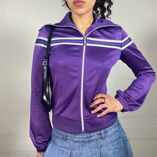 Vintage 2000's Downtown Girl Purple Funky Zip Up Pullover with Stripe Details (S)