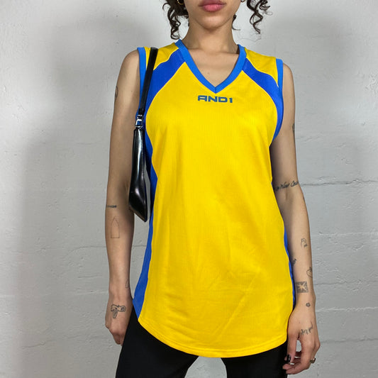 Vintage 2000's Sporty Yellow and Blue Long Tank Top (L)