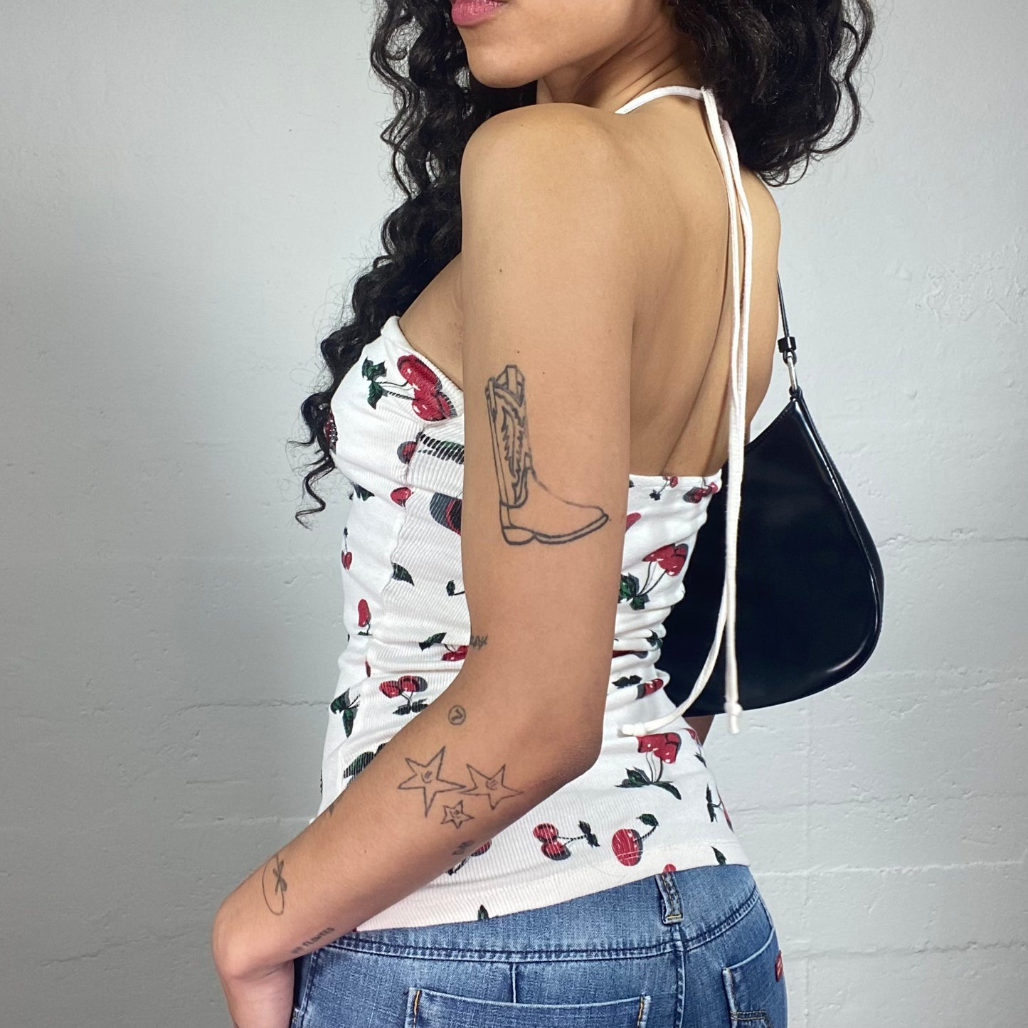 Vintage 2000's Summer White Neckholder Top with Cherry Printed Top (S/M)