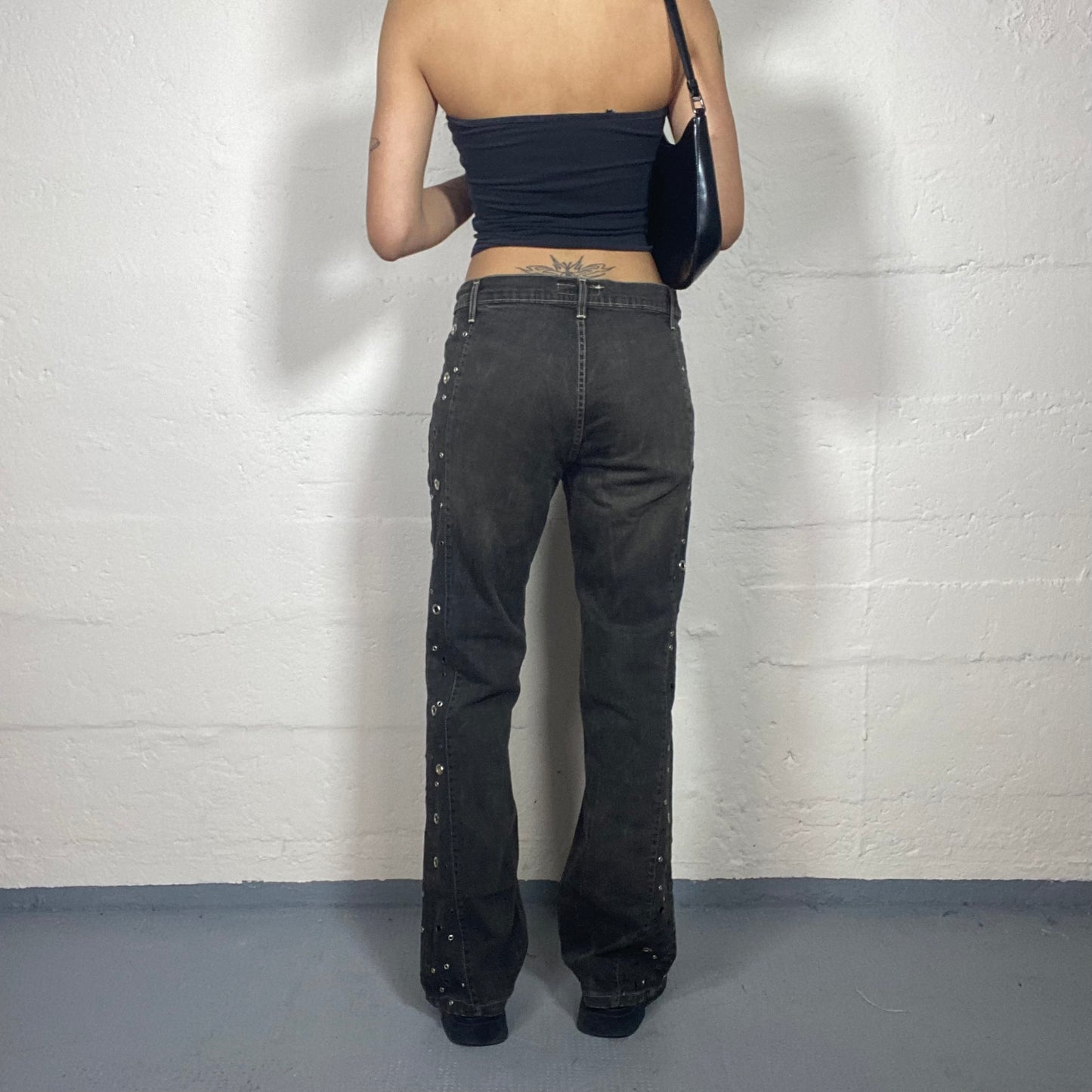 Vintage 2000's Sunday Walk Warm Grey Straight Fit Jeans with Side Eyelet Details (L)