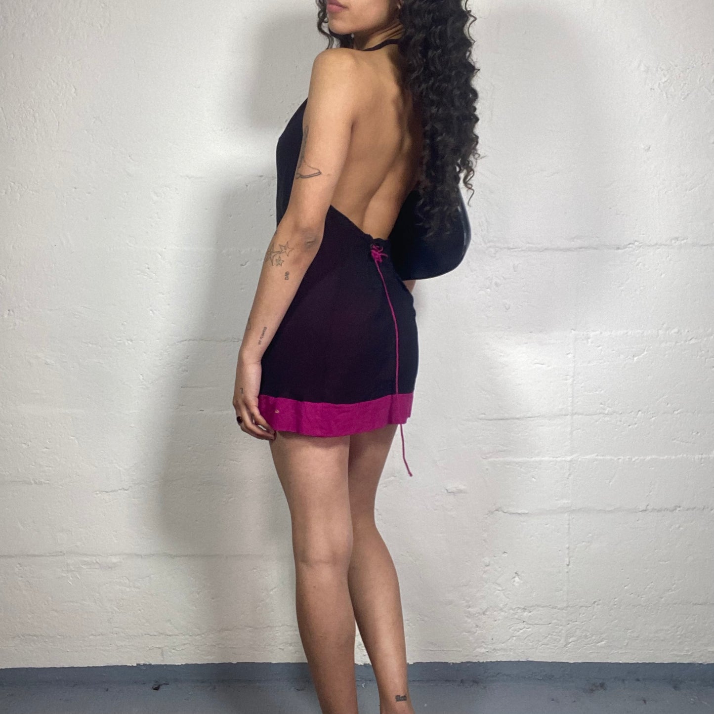 Vintage 2000's Guess Clubwear Dark Purple and Fuchsia Mini Dress with Neck Cut Draping (L)
