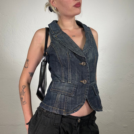 Vintage 2000's Cowgirl Denim Vest with Contras Stitching (M)