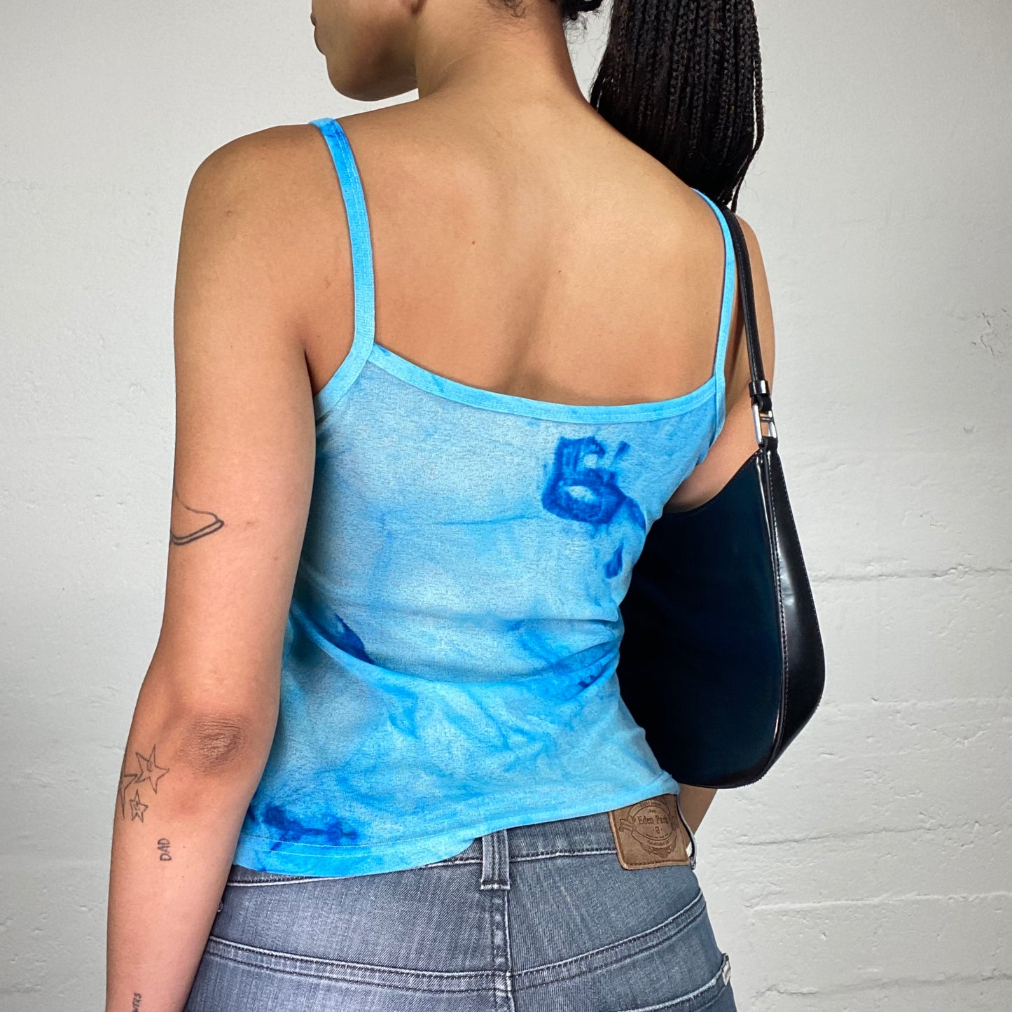 Vintage 2000's Summer Girl Poolwater Blue Jersey Tie Dye Cami Top (S)