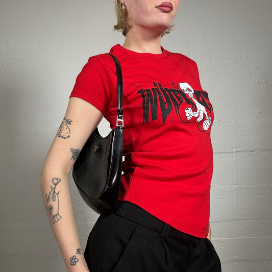 Vintage 2000's Grungy Blood Red Cartoon Print Tee