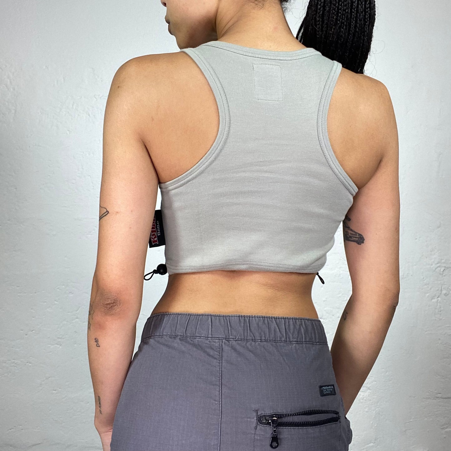 Vintage 2000's Sporty Light Warm Grey Cropped Tank Top with Killah Typo Embroidery (S)