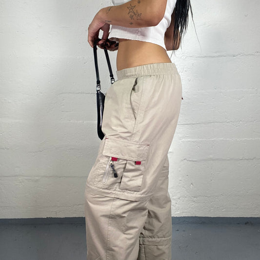 Vintage 2000's Hip-Hop Beige Baggy Cargo Pants with Big Pockets (M)