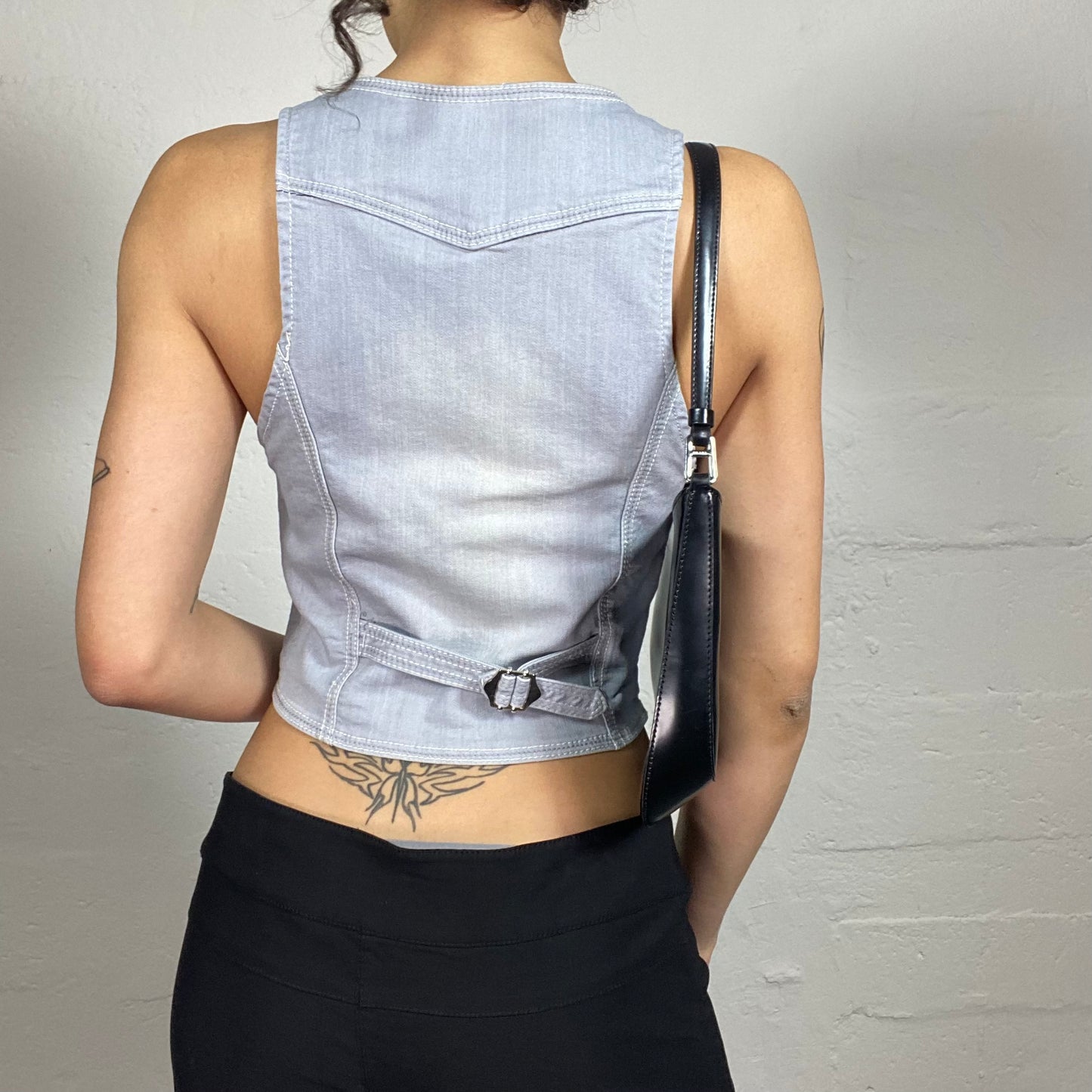 Vintage 2000's Xtina Light Wash Denim Button Up Vest Top (S)