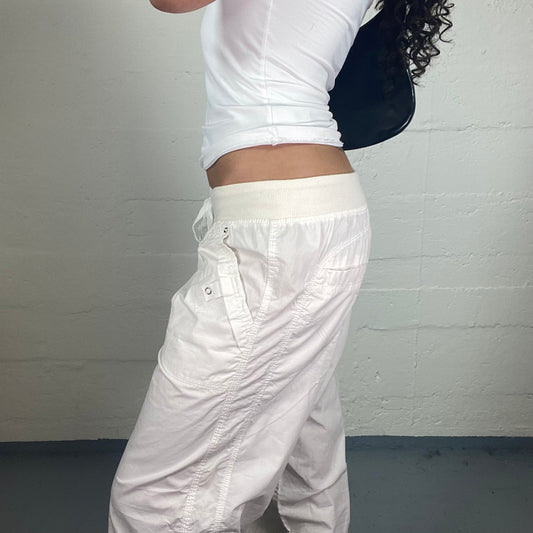 Vintage 2000's Summer Sporty White Straight Cut Pants with Waist Band (XL)