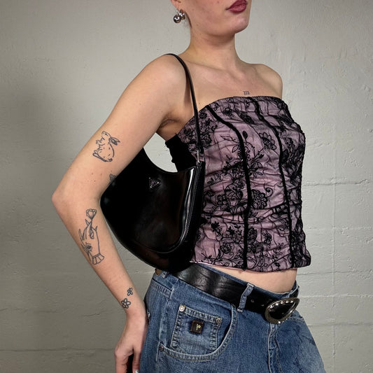 Vintage 2000's Vampy Strapless Pink Corset Top with Lace Detail(S)