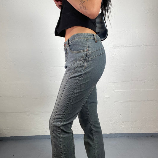 Vintage 2000's Cowgirl Faded Blue Mid Waist Bootcut Striped Jeans (S)