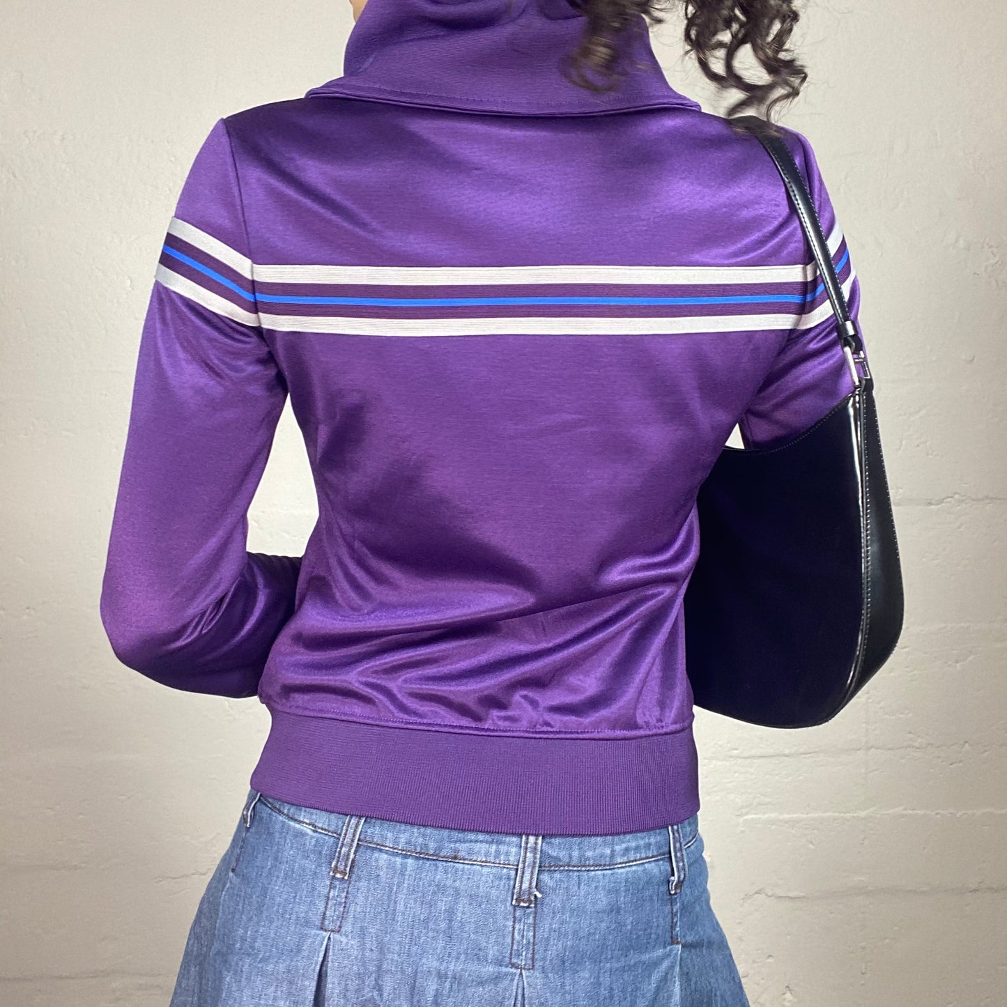 Vintage 2000's Downtown Girl Purple Funky Zip Up Pullover with Stripe Details (S)