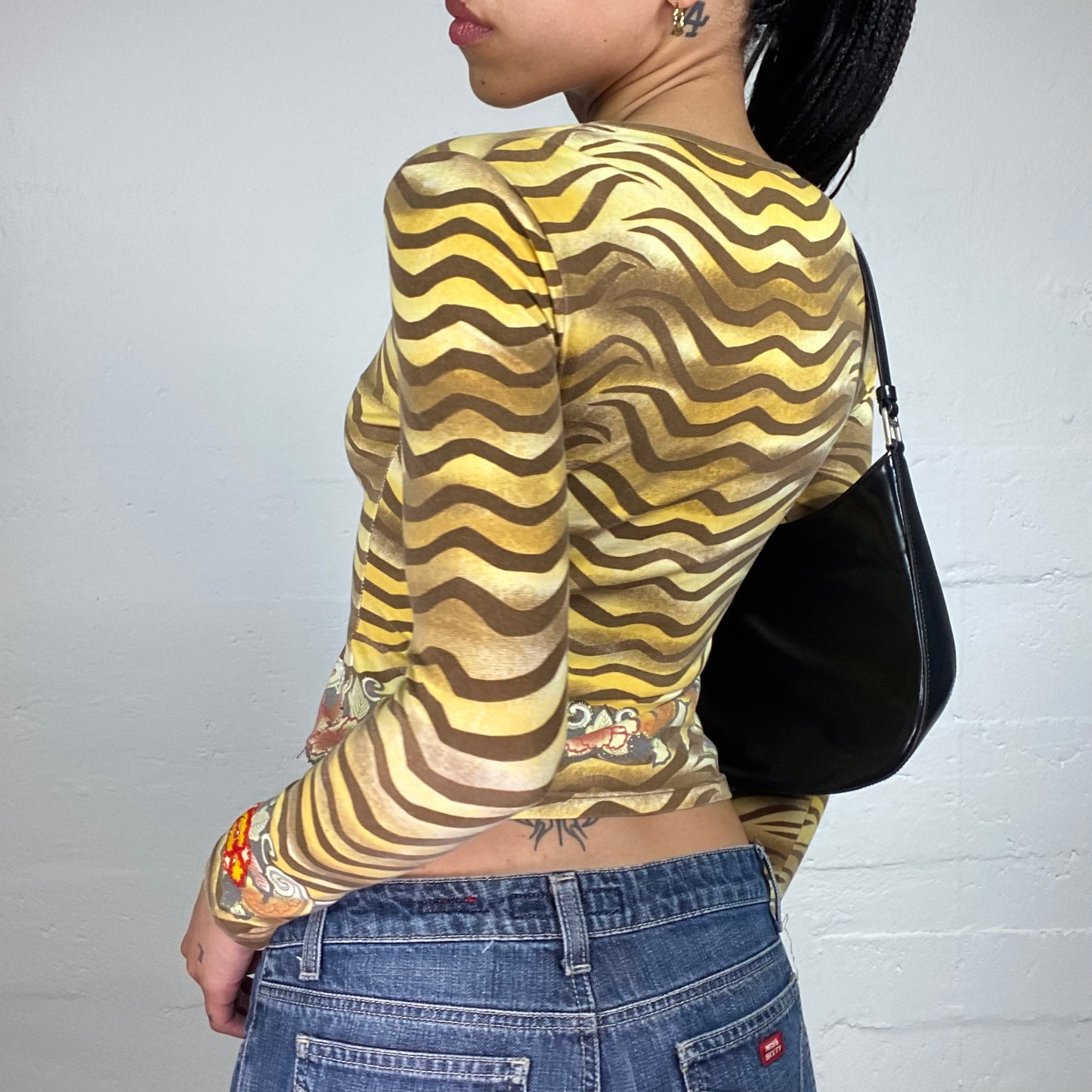 Vintage 2000's Cheetah Girl Multicoloured Longsleeve Cartoon Style Animal Printed Top (S)