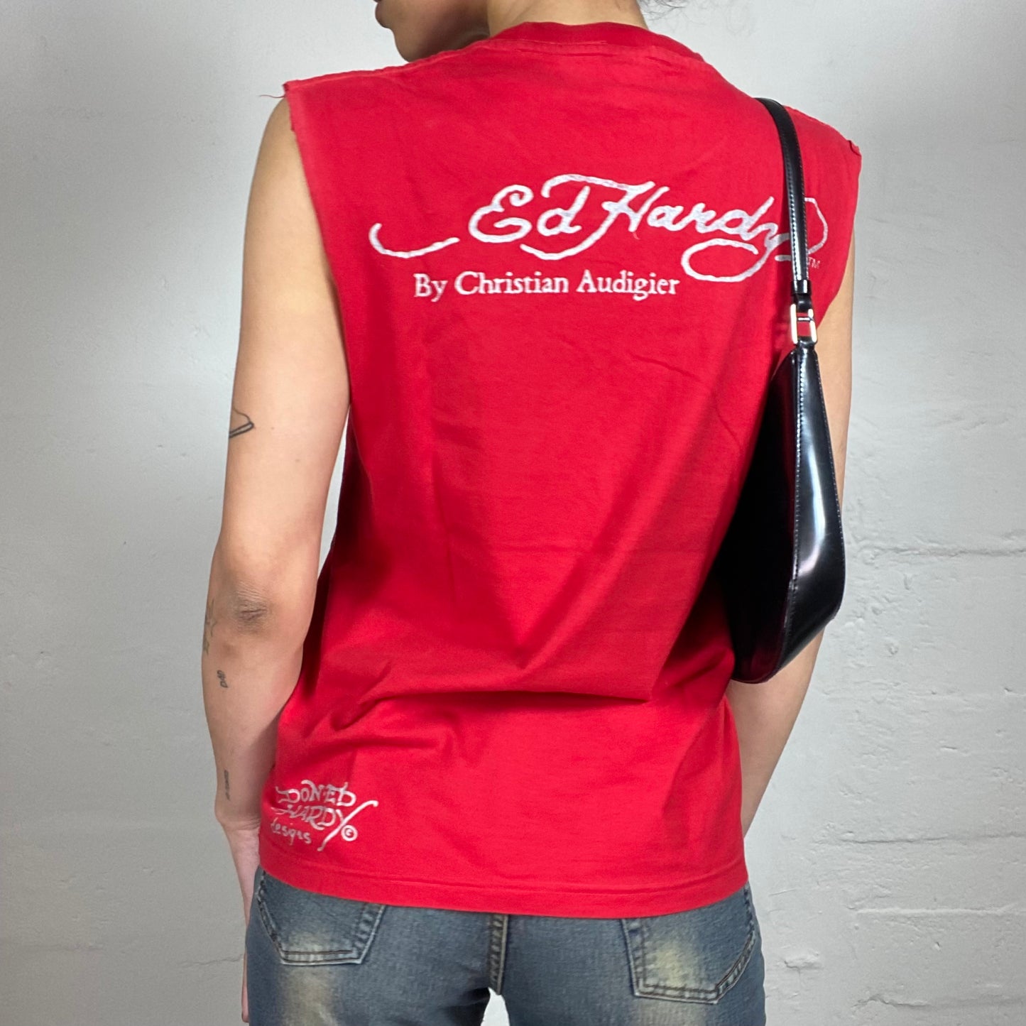 Vintage 2000's Archive Ed Hardy Blood Red Love Kills Slowly Sculp Printed Tank Top (M)