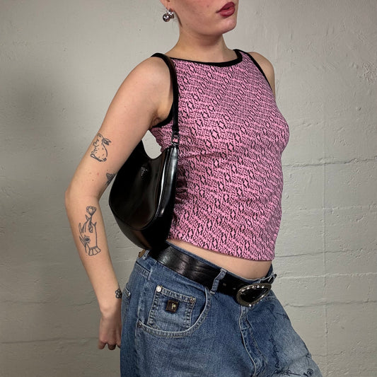 Vintage 2000's Morgan Model off Duty Highneck Pink Top with Monogram Print (S)