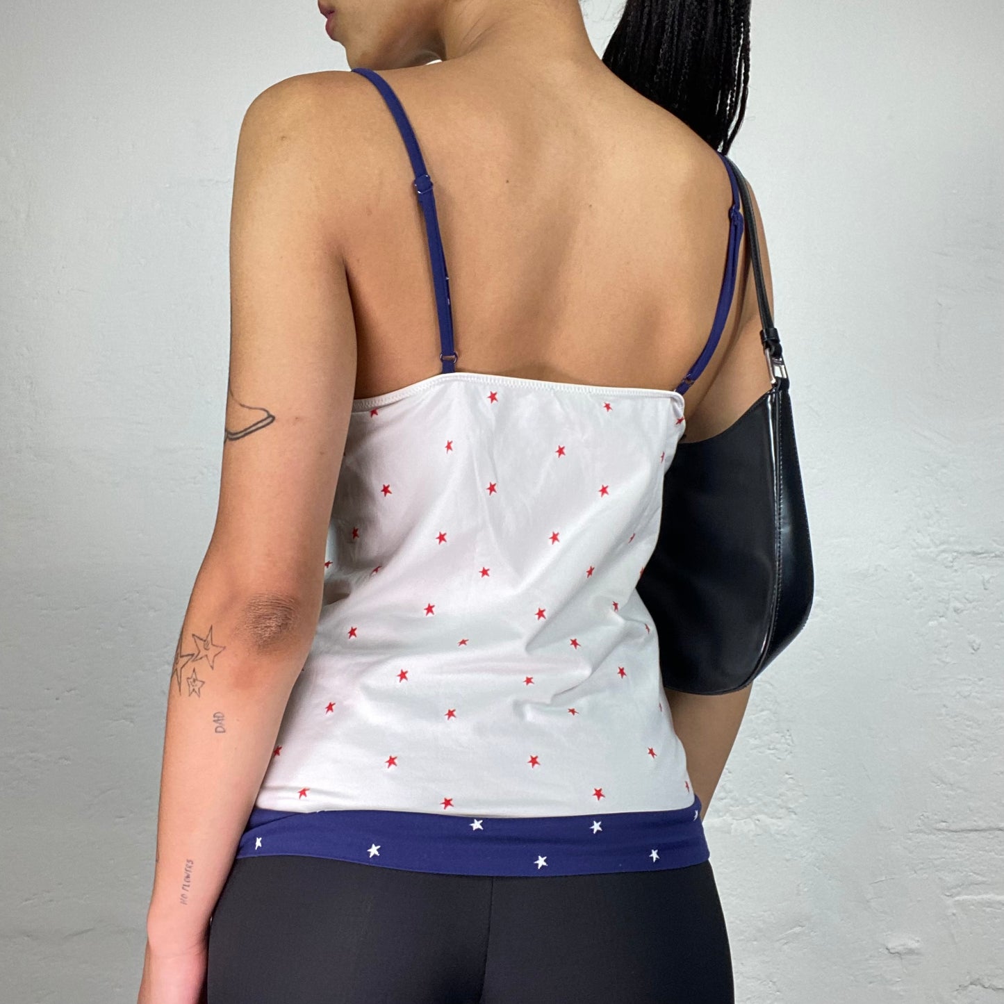 Vintage 2000's Summer Sea Side White And Blue Polka Dot Printed Cami Top with Red Ribbon (M)