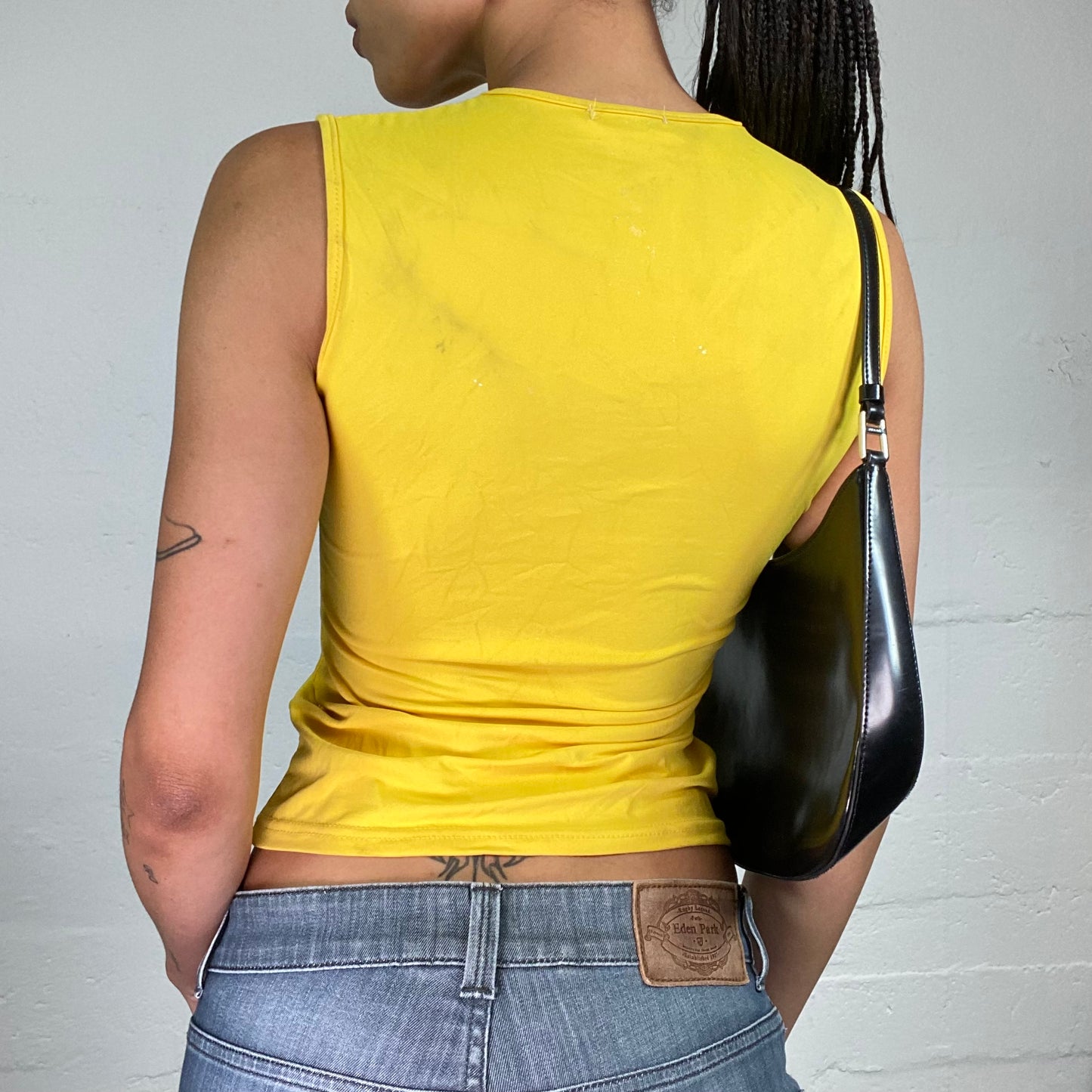 Vintage 2000's Summer Girl Yellow Tank Top with Winged Heart Print (S)