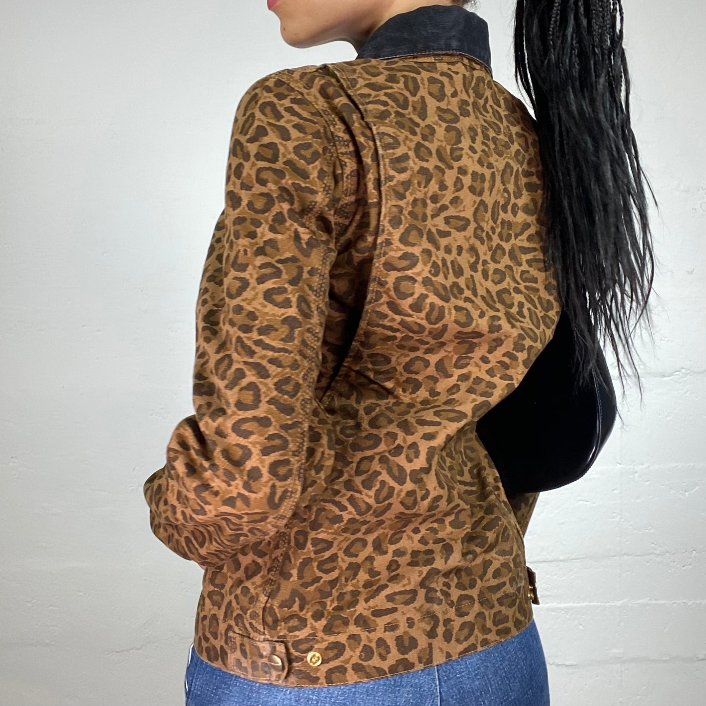 Vintage 2000's Skater Girl Ginger Brown Leo Print Zip Up Collared Jacket (XS)