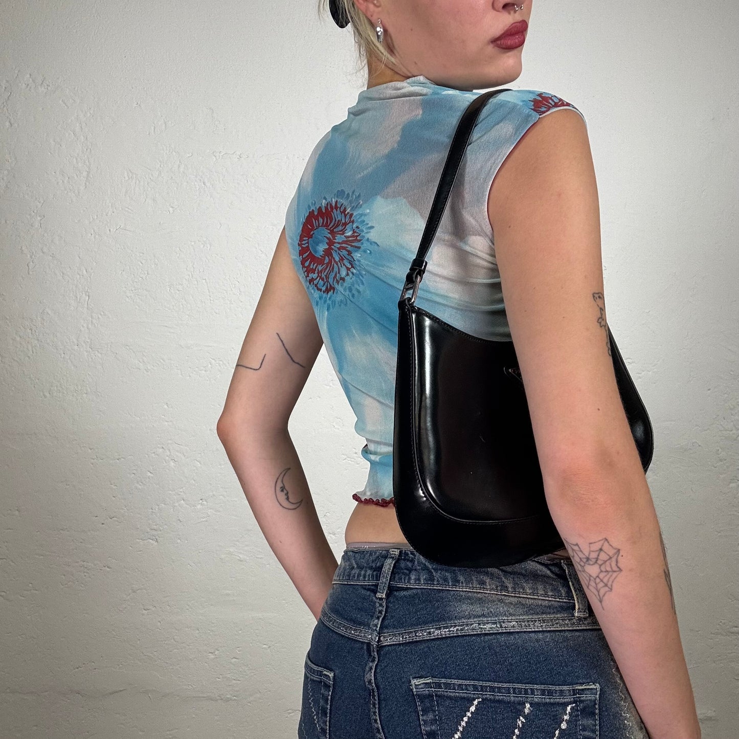 Vintage 2000's Pinko Archive Red and Light Blue Tie Dye V-Neck Tank Top (M)