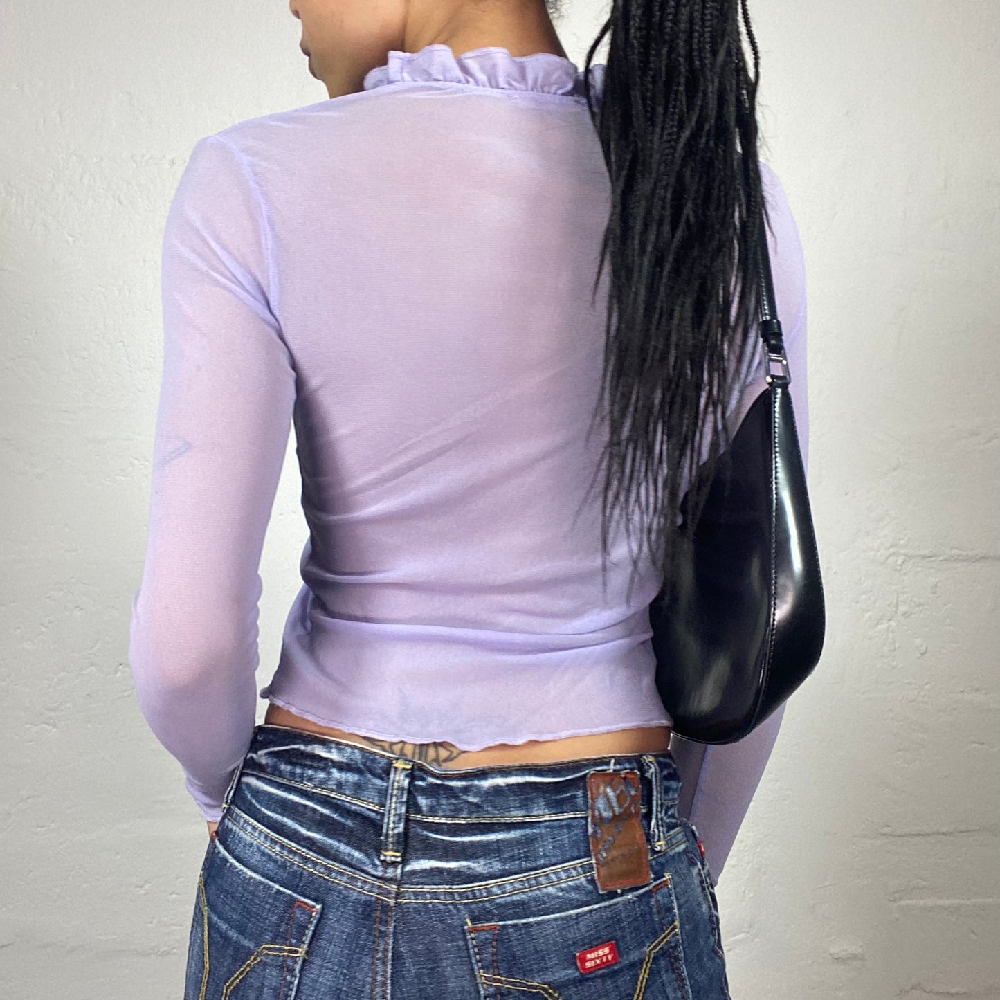 Vintage 2000's Soft Girl Lavender Colour Mesh Longsleeve Ruffled Trim Bolero Top (S)