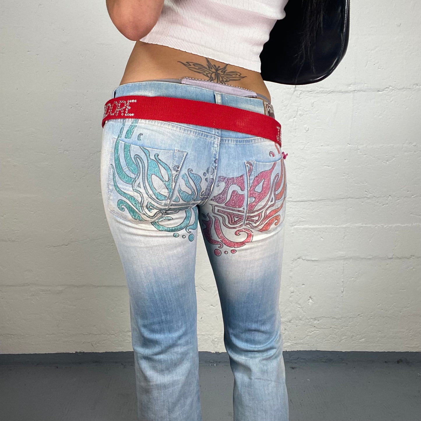 Vintage 2000's Downtown Girl Red Belt with J’Adore Rhinestone Embroidery
