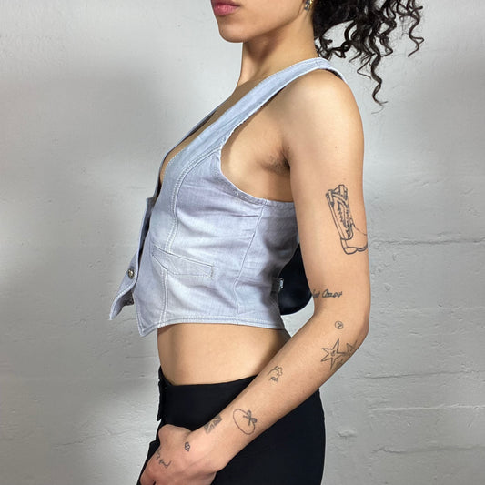 Vintage 2000's Xtina Light Wash Denim Button Up Vest Top (S)
