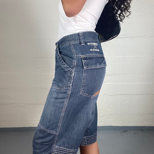 Vintage 2000's Skater Girl Blue Washed Out Shorts with White Seams (S)