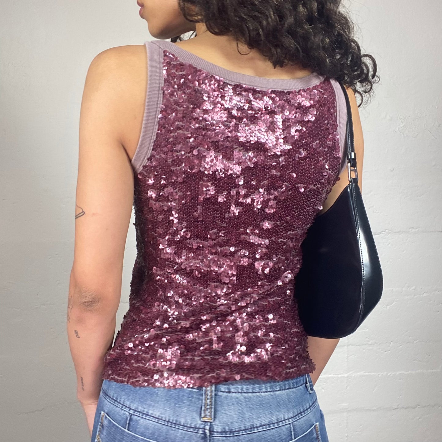 Vintage 2000's Clubwear Pink Sequins Covered Tank Top (M)