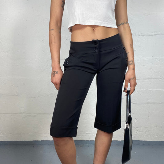 Vintage 2000's Office Girl Black Low Waisted Capri Pants with Decorative Buttons(S)